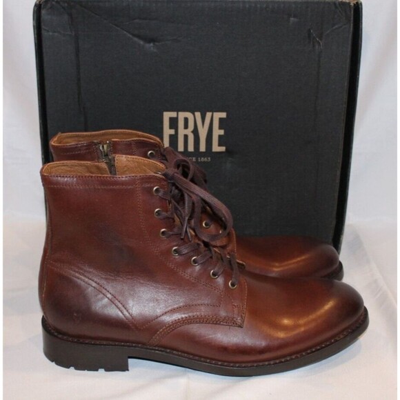 Frye Men's Bowery Brown Leather Lace Up Ankle Combat Boots Size 13‎ NIB $358 - Picture 1 of 9
